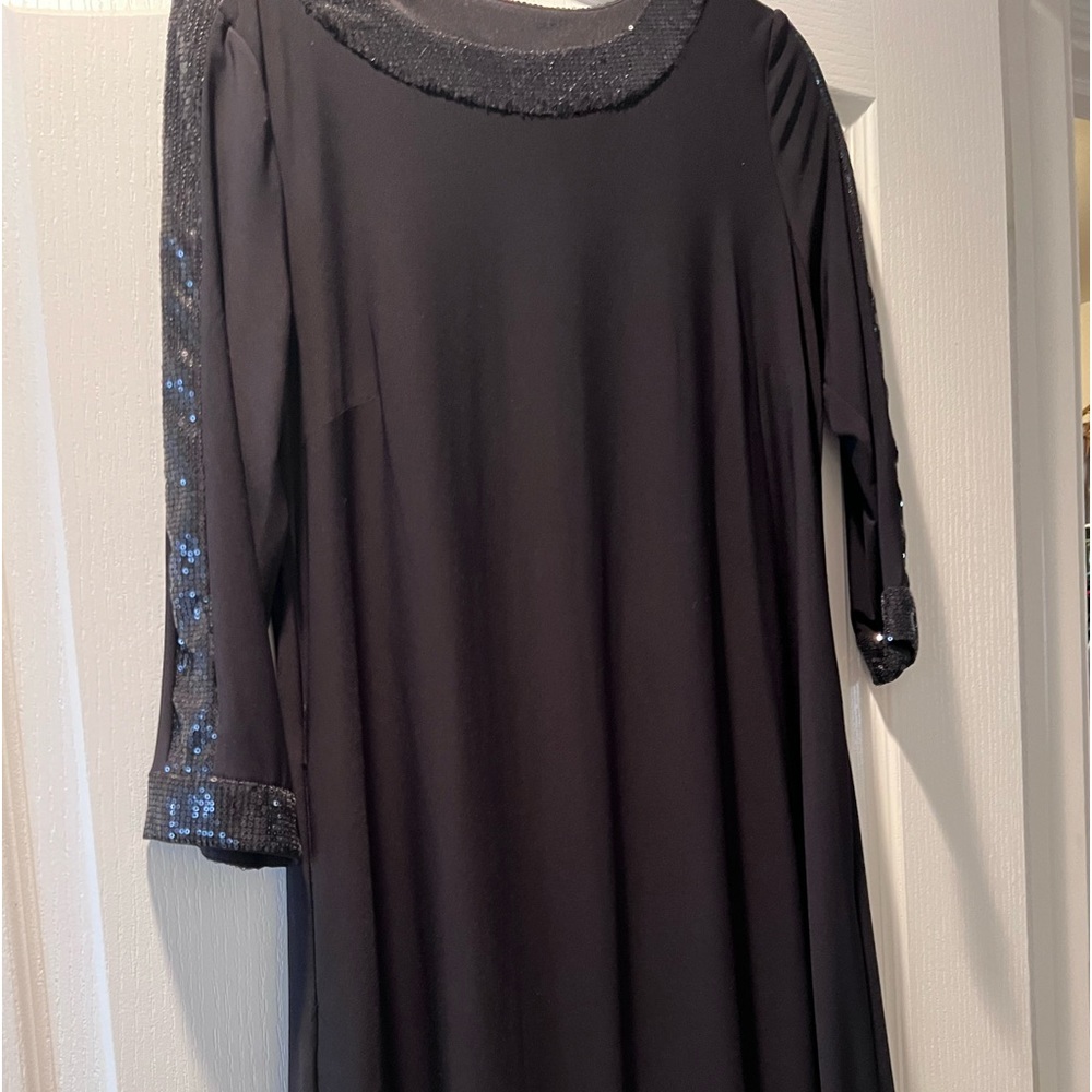 Formal dress sequenced neck, down arms, and across the bottom of dress